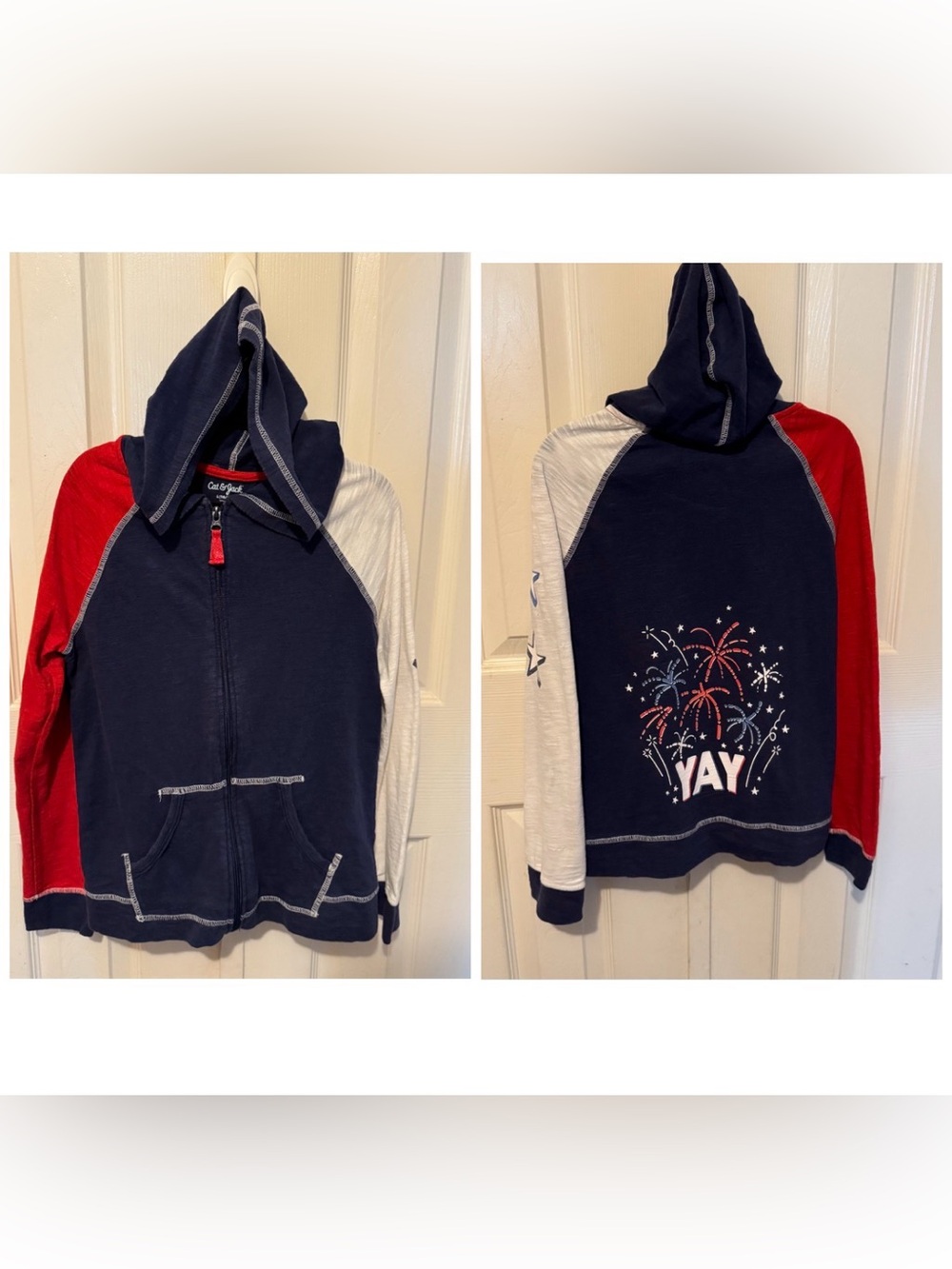Fourth of July! Kids Navy, Red, White Zip Hooded Thin Sweatshirt (Set of 2)